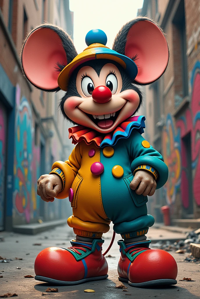 create a graffiti persona for me that looks like me in the form of a mouse and a clown 