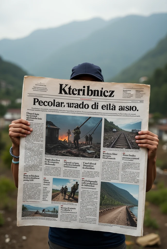 Create an image of a newspaper in Spanish, where the civil war in Colombia is discussed