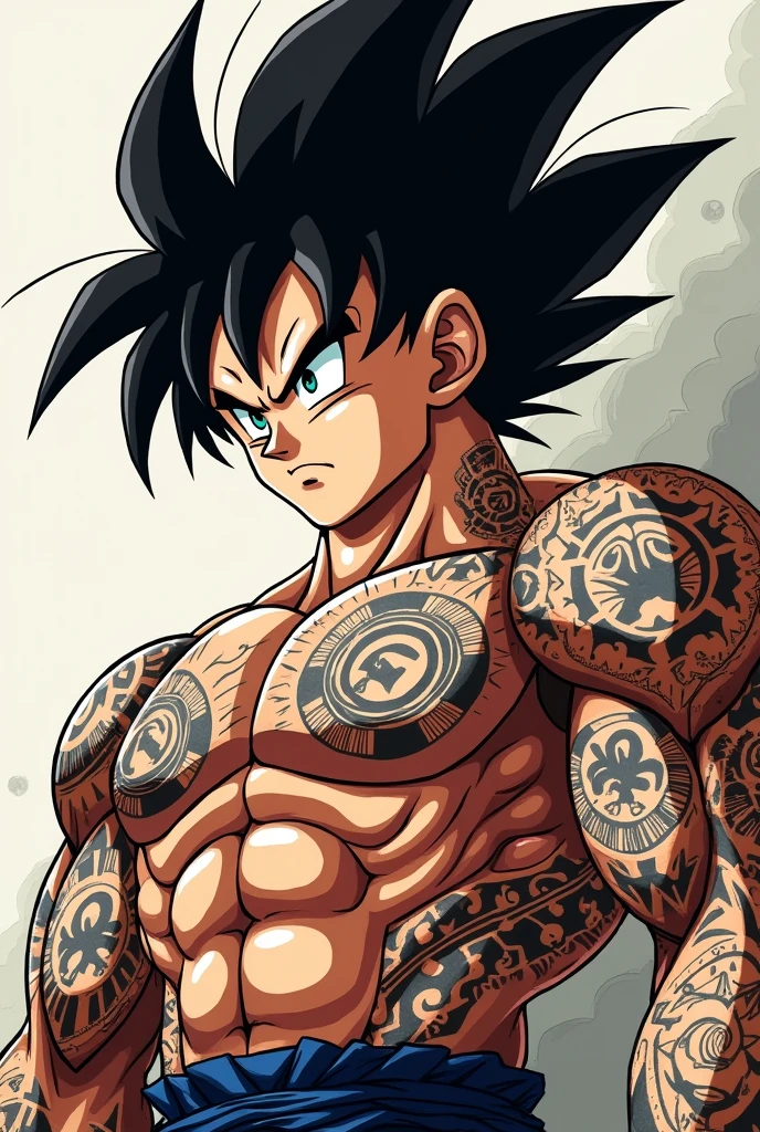 Create a tattooed Goku, without any background around it 