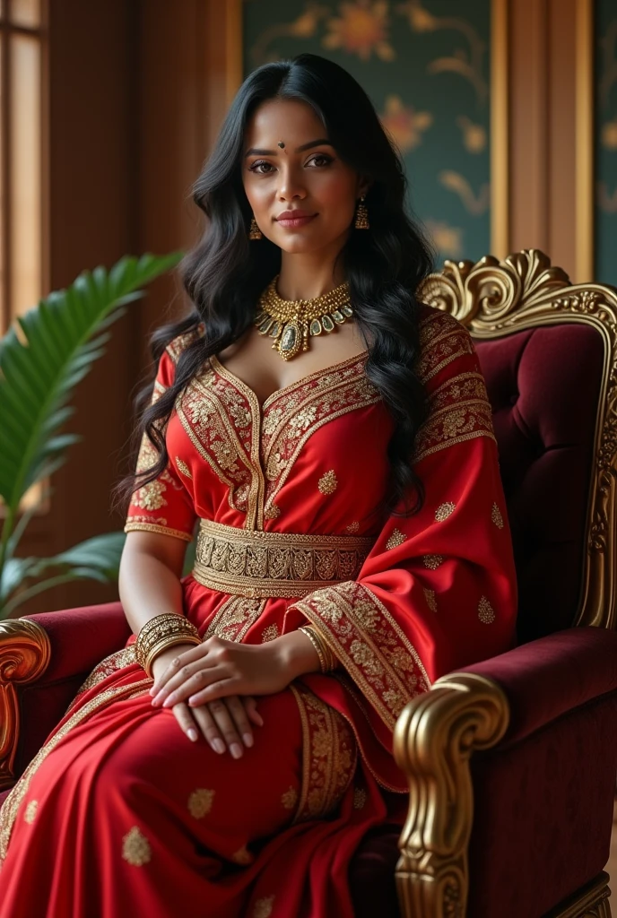 6 ft big ed beautiful brown sri lanakan wealthy age 25 in maharani dress. Wearing Academic regalia.well educated.sit in chair massive big boobs, big