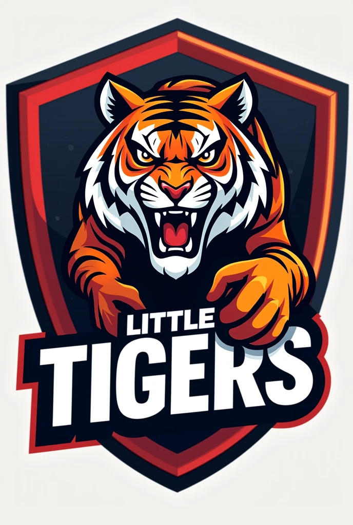 Com base no big tiger. Create a handball team shield, with the name "little tigers", where the tiger will represent the little tiger. The animal must have a handball in its hand, no people in the photo Tiger has to be angry MAKE IT MORE COMPETITIVE BUT I KNOW YOU CAN DO IT YOU FORGET TO PUT THE NAME