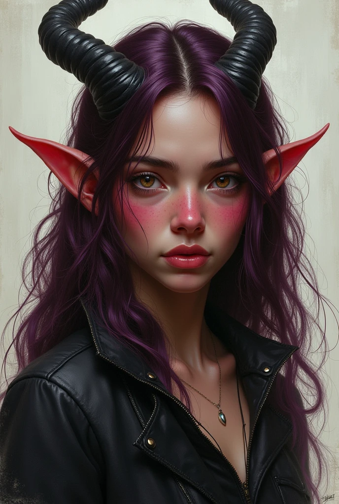 adult one-horned tiefling with hair