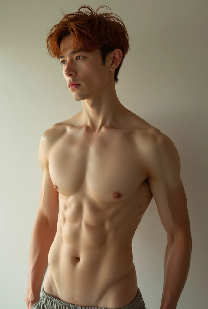 Korean male character, russet hair, full body naked
