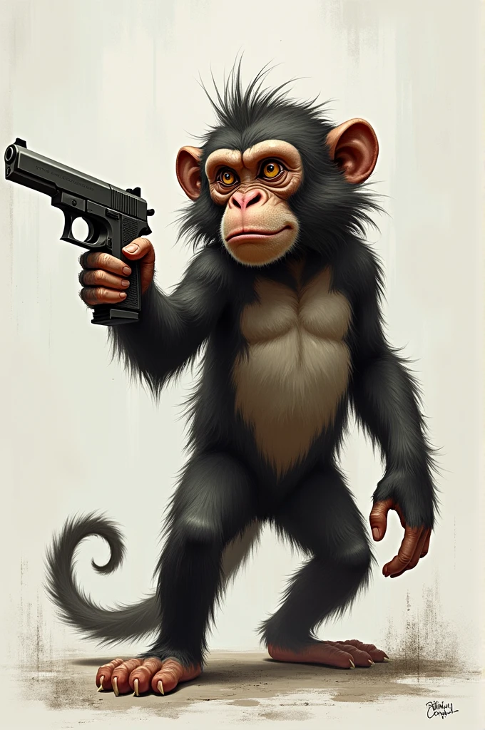 monkey in heand gun and specs