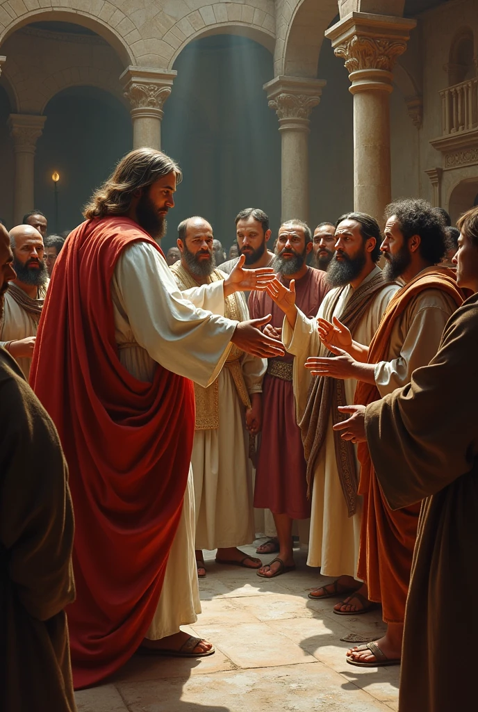 Jesus denounces the falsehood of the Pharisees and contradicts the religion of the Law, who oppresses and humiliates the people with his innumerable observances, favoring those who subjugated the people in the name of God. 