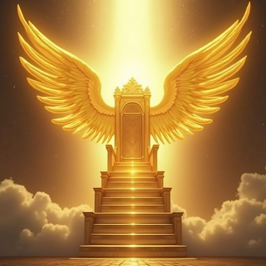 Creating Divine Judgment, The throne reaches the sky and the wings fly, All very shiny gold