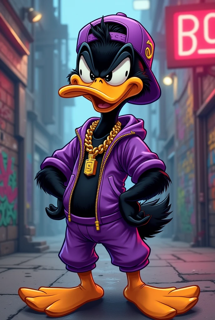 Daffy Duck dressed as a rapper 