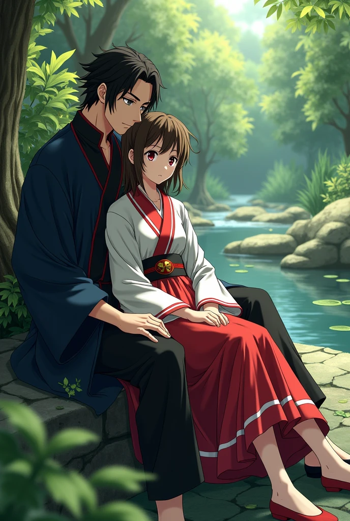 Kimetsu no yaiba captura de pantalla. girl sitting on a boy's lap. Demon Hunters, demon slayer ufotable style
