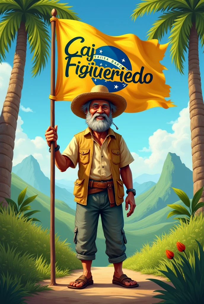 create a logo written village with an indigenous person holding a trophy and a gun with an Argentine flag with a bullet hole behind the indigenous person