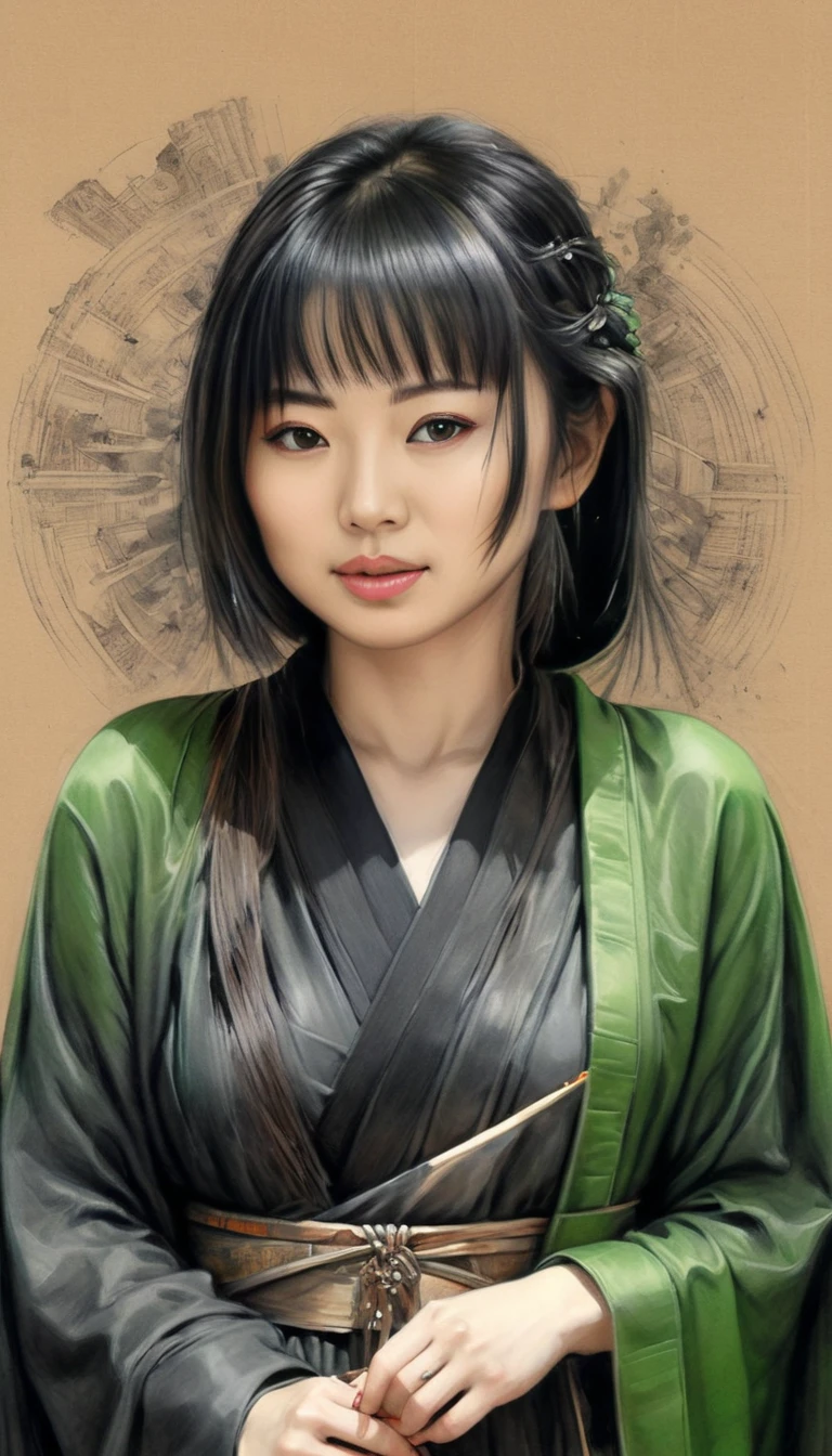 drawing of a Japanese woman, Full Body, Standing, , Holding a book, FULL Body, sexy , Inside Enchanted Magical Library, Its shelves are adorned with MULTI COLORED books, realistic sketch, hyperrealistic sketch, detailed pencil sketch, pencil sketch, realistic digital drawing, detailed sketch drawing, highly detailed portrait, detailed 4 k drawing, pencil draw, highly detailed sketch, realistic drawing, extremely detailed portrait, detailed but rough, pencil drawing illustration, realism drawing, detailed sketch, sketch art,((high quality, masterpiece:1.4)), 1girl, ((Full Body)), portrait sketch, messy drawing, messy charcoal spots, unfinished sketch, sketchbook charcoal style drawing of a woman, sketchbook drawing, sketchbook, beautiful hair, beautiful face, symmetrical face, symmetrical eyes, realistic charcoal lines, imperfect drawing, charcoal crumbs, charcoal lines, imperfections, green eyed, woman wearing an enigmatic cloak, realistic