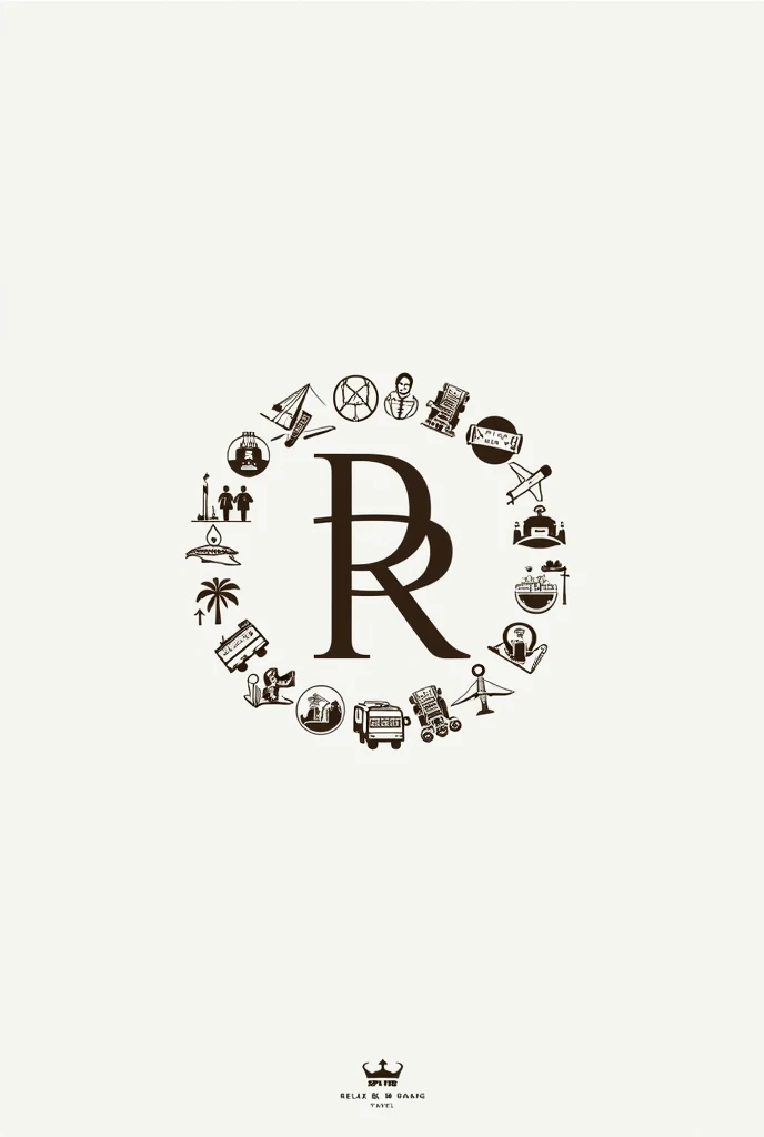 Make me the logo of RELAX & ROAM TRAVEL with their combination letters, in a circle with anchor, travelers, cruise, airplane, tour guides, bus