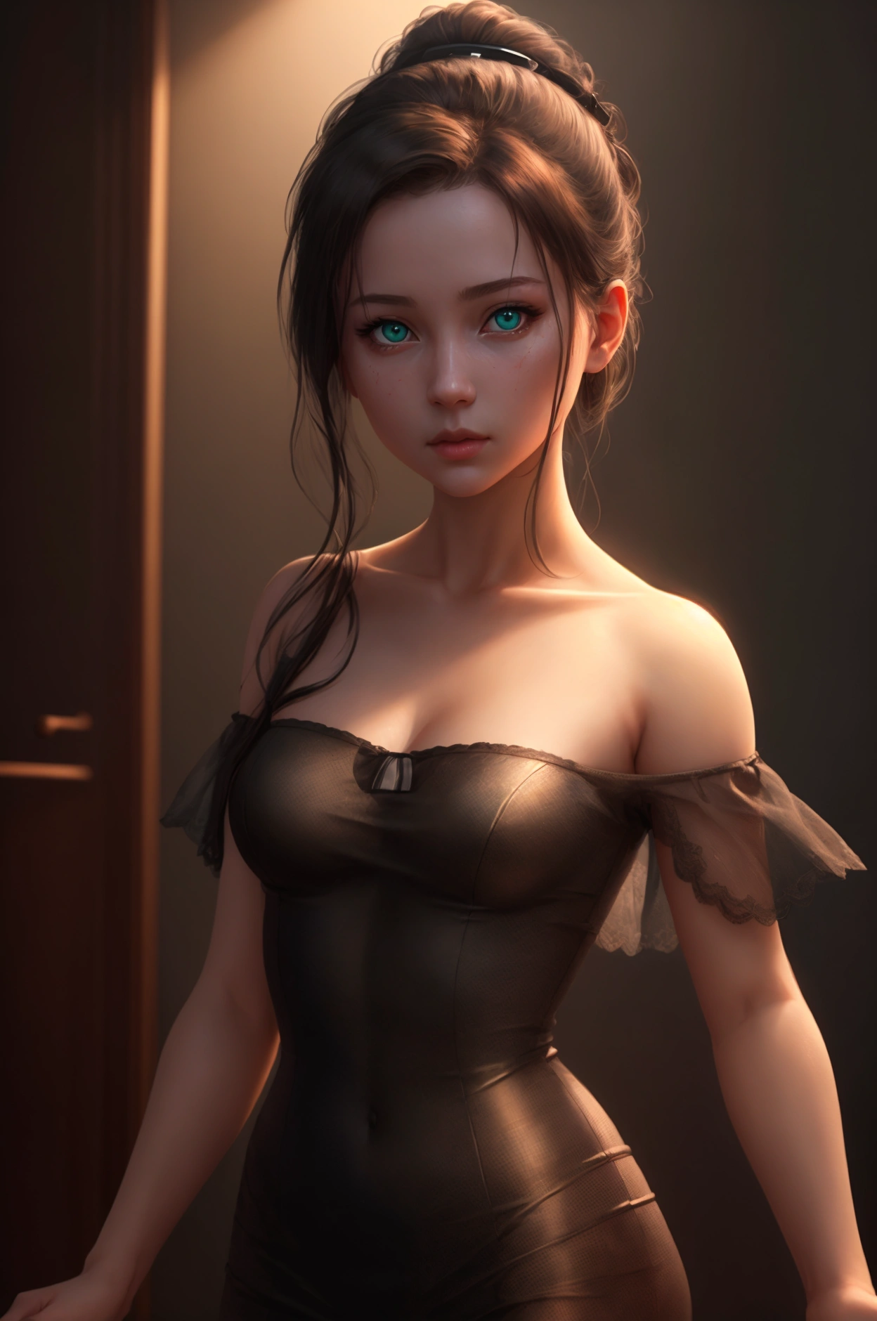 1 girl, medium light black hair, light blue eyes, wearing Sexy outfit , night city , Sexy , high res, ultrasharp, 8K, masterpiece, Looking from the front 18+