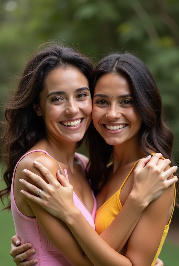 Two women hug each other
