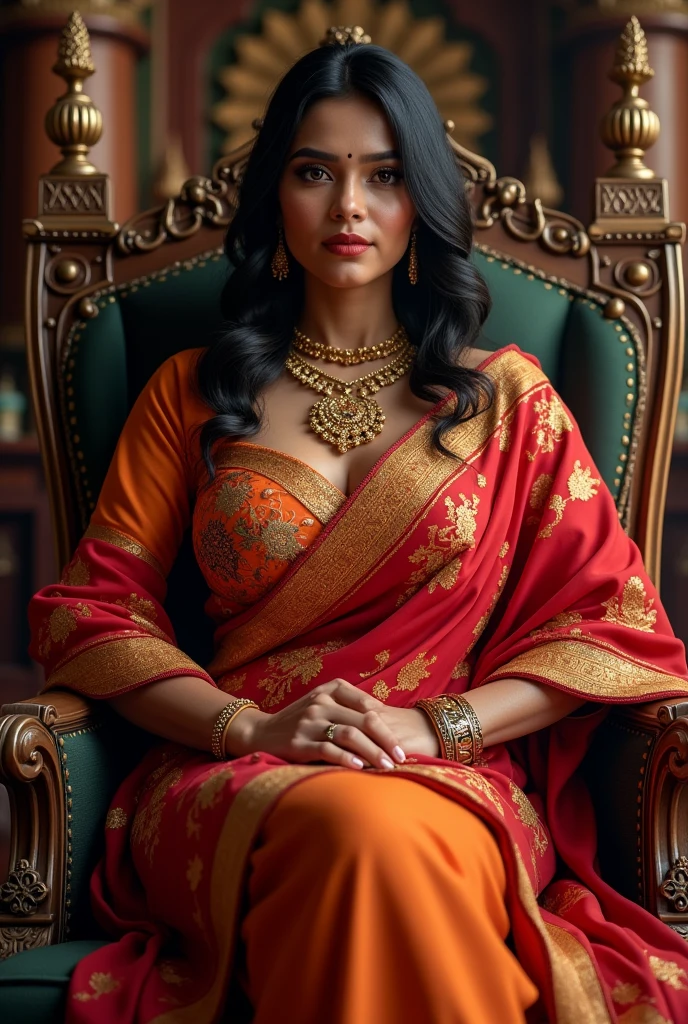 6 ft big breasted average beautiful sri lanakan wealthy age 25 girl in maharani dress. Wearing Academic regalia.well educated.sit in chair massive big boobs, big butt