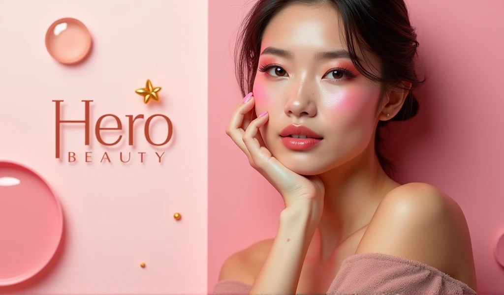 HERO BEAUTY MAKEUP BANNER WITH WOMAN MODEL put the name of the Hero Beauty store