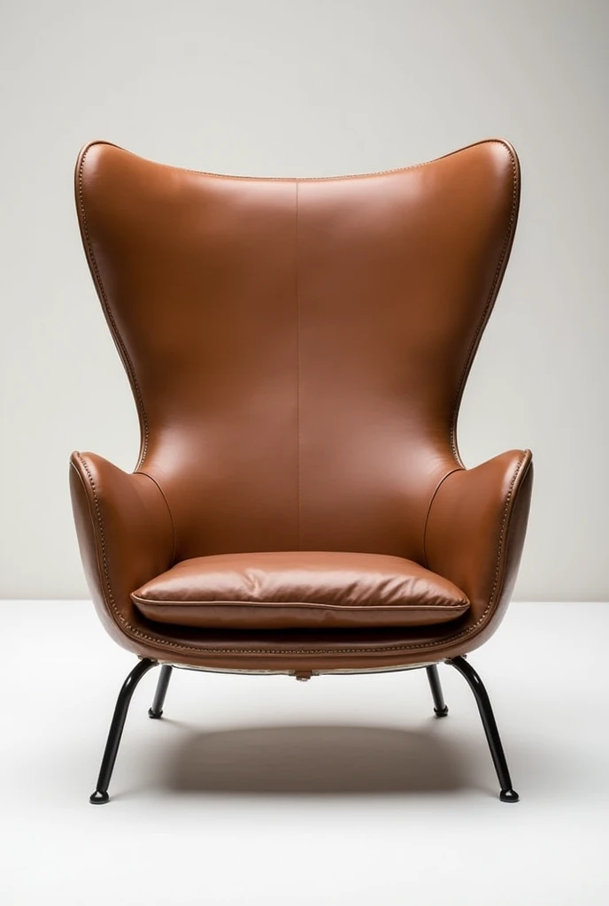 "Create an armchair inspired by the works of Sergio Rodrigues, incorporating a design that captures the elegance and sophistication typical of your style. The armchair should have a high-quality leather upholstery and metal details that complement the classic and modern look.. Make sure the design conveys comfort and a touch of exclusivity."
