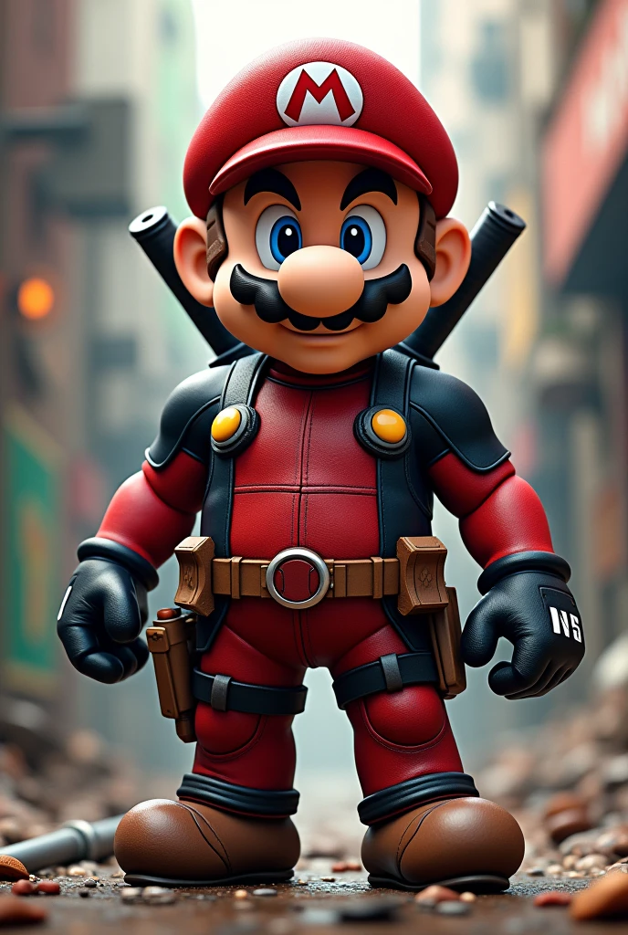 Super Mario dressed as Deadpool 