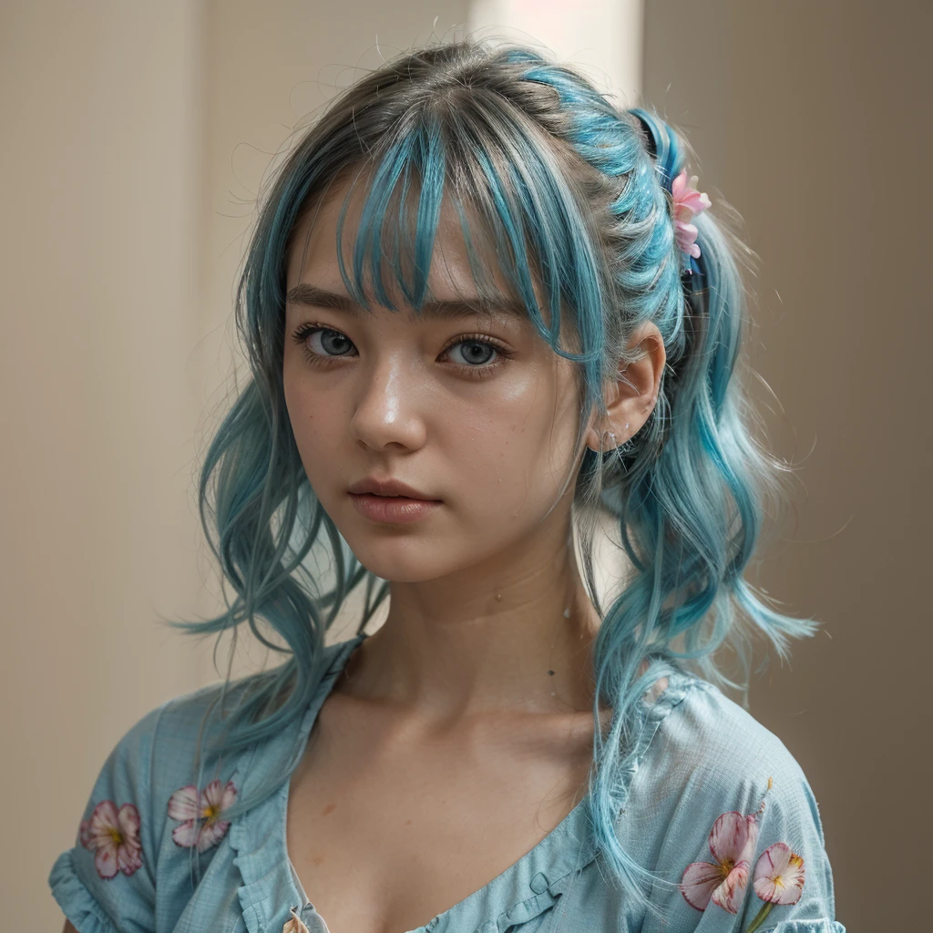 (masterpiece), (best quality), (ultra detailed),(disheveled hair),(illustration), (1girl), (Fashionable clothing), standing, Fashion model, looking at viewer, (interview), (simple background),beautiful detailed eyes, delicate beautiful face, Floating,(high saturation),(colorful splashes),colorful bubble,(shining), focus on face, ponytail, kamisato ayaka, light blue hair, bangs, hair ring, floating flowers, floating hairs, (shining), best lighting, best shadow,