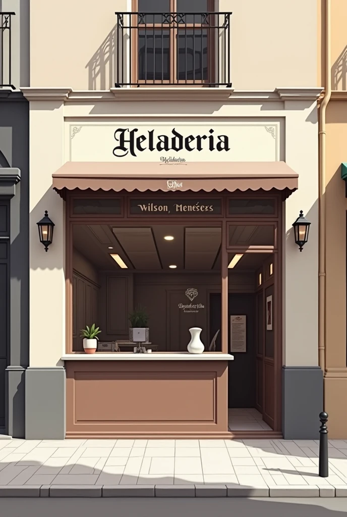 create image for ice cream shop with the name heladeria wilson meneses, make it as if it were made in illustrator, very sober and simple