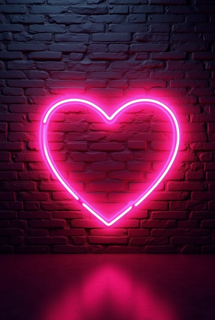 a pink neon heart, and a heart-lit black brick background