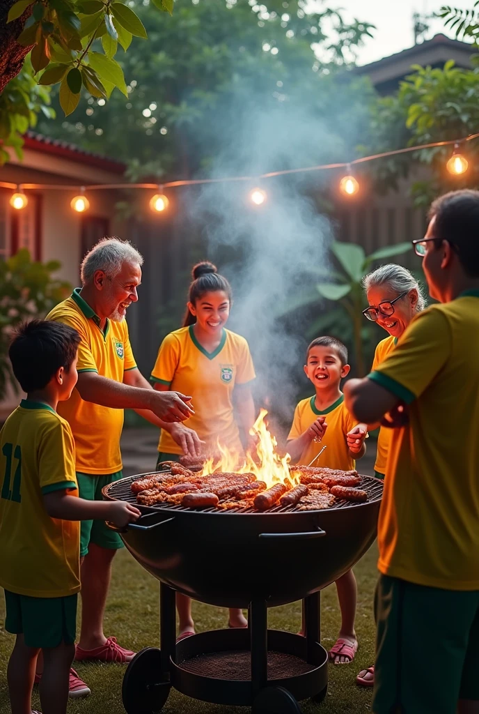 Brazilian barbecue with family watching football game 