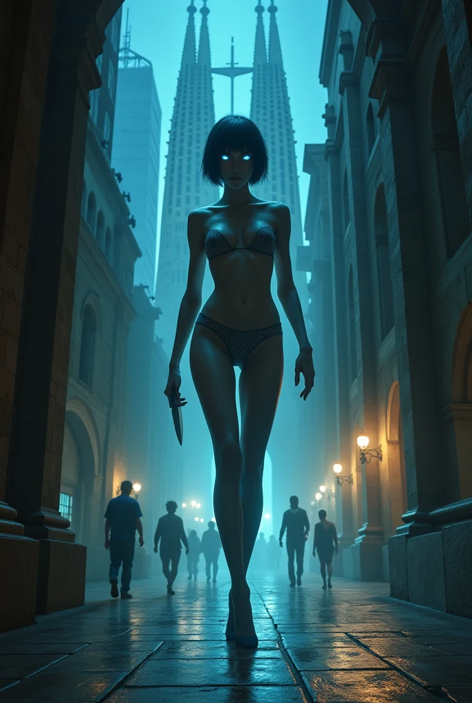 Masterpiece, best quality, Masterpiece, best quality, 1 woman , Black rabbit , ferry , red eyes , sly face , Indifferent face , naked , abdomen , big breasts , Long legs , abandoned factory , at night
