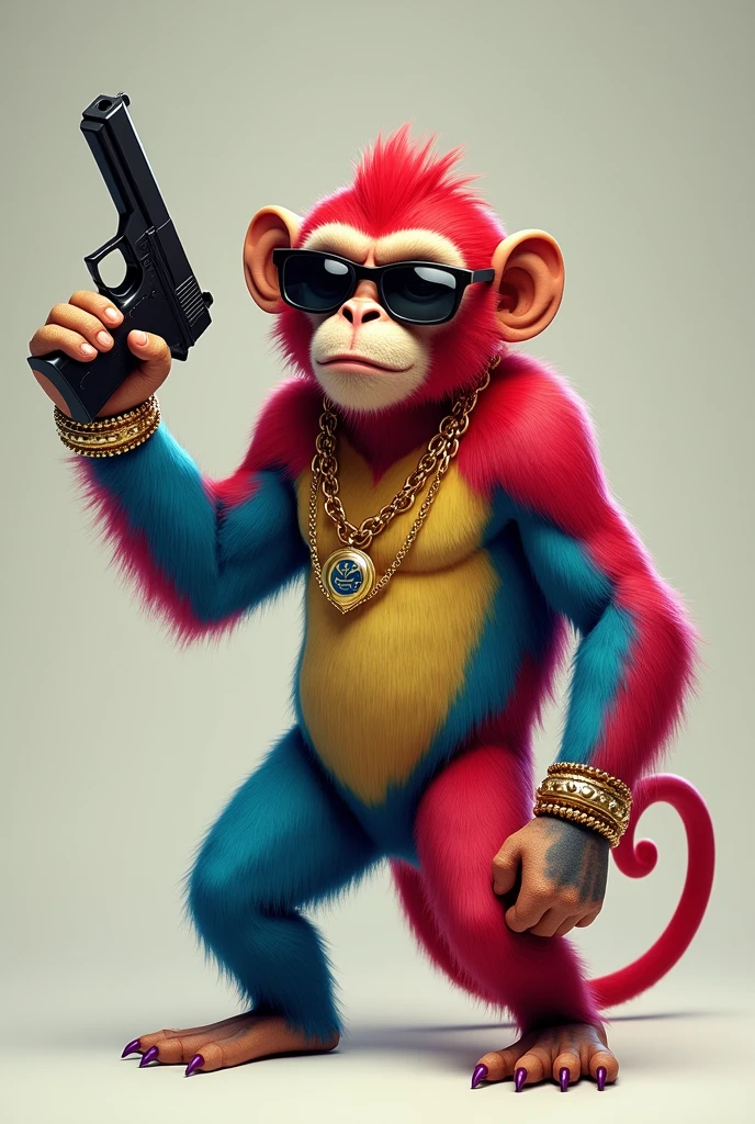 color full monkey in heand gun and specs with locket and gold gold chain