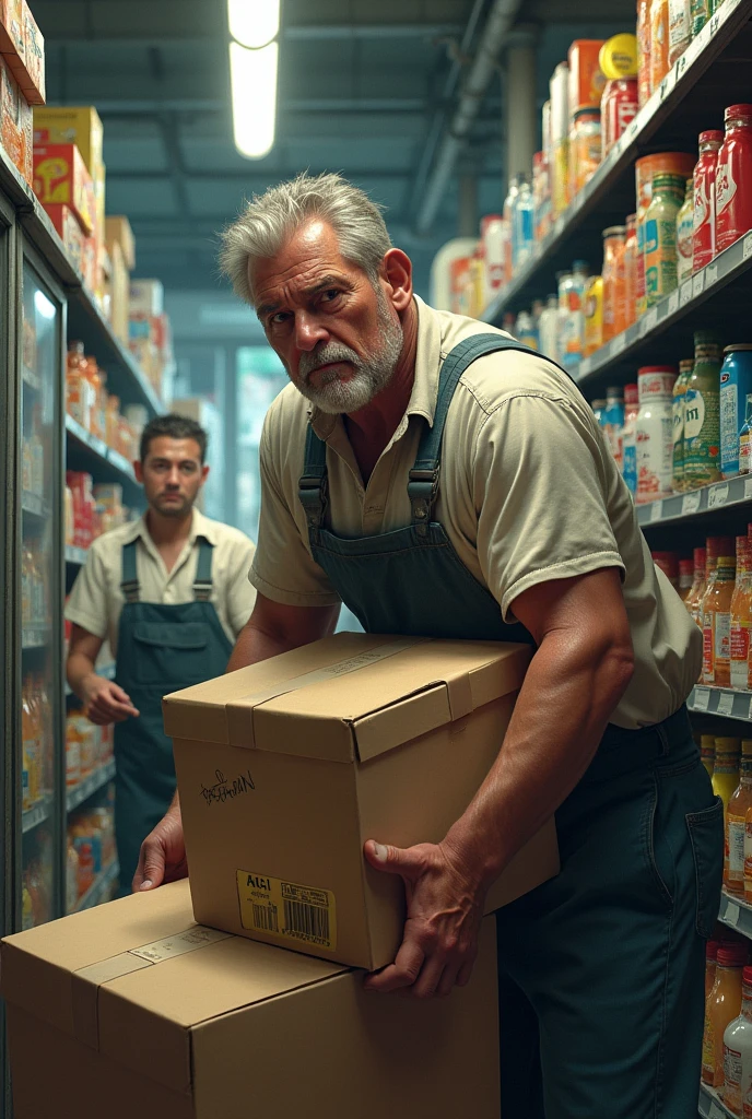A man struggling to stock products at a convenience store