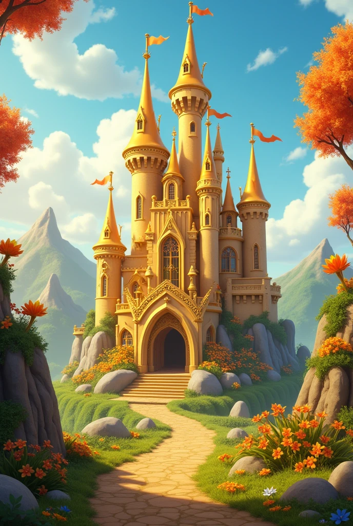 Pixar style golden castle