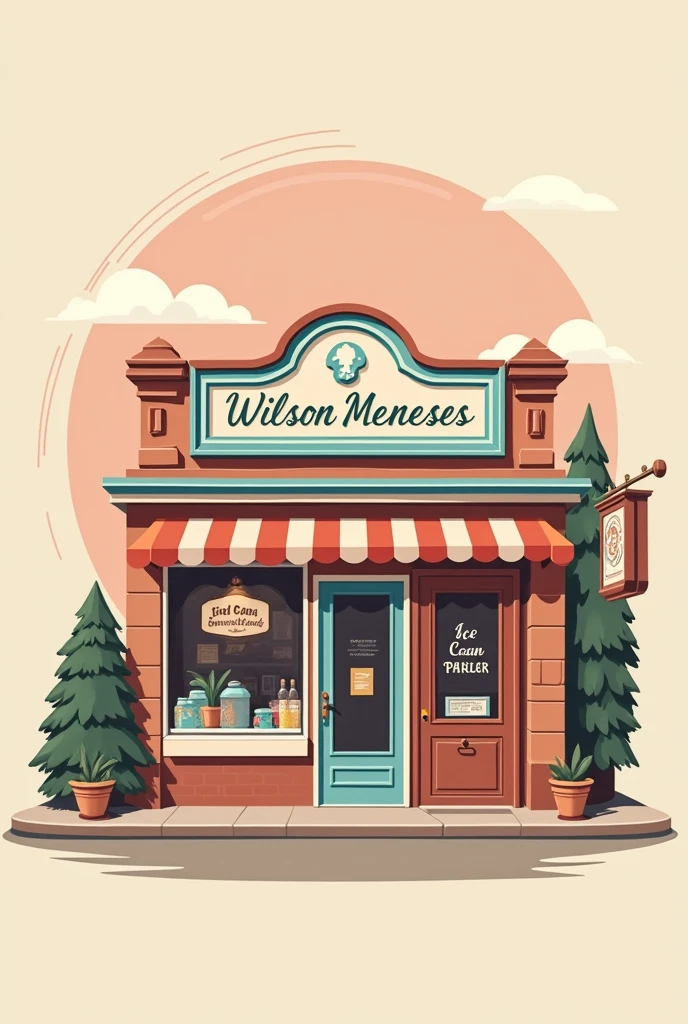 create image for ice cream shop with the name: "wilson meneses ice cream parlor", make it as if it were made in illustrator, very sober and simple with a soft background
