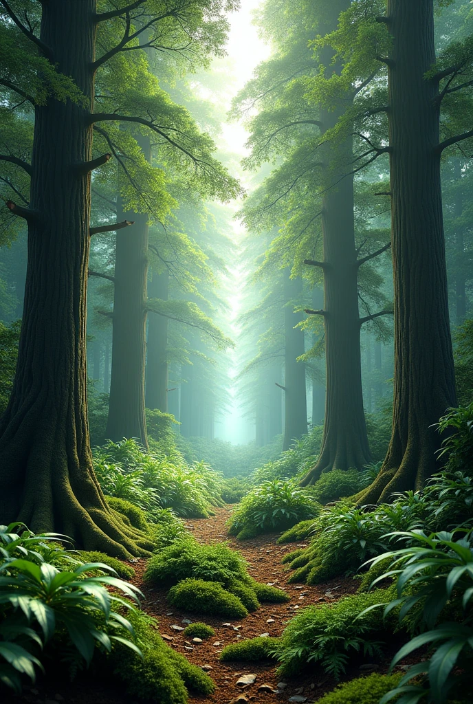 in the forest, with a highly detailed perspective. The image is in SBS format, with left eye and right eye views, left and right view are identical, each image is not cropped