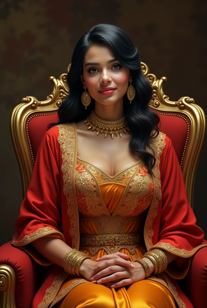 6 ft big breasted average beautiful sri lanakan wealthy age 25 girl in maharani dress. Wearing Academic regalia.well educated.sit in chair massive big boobs, big butt