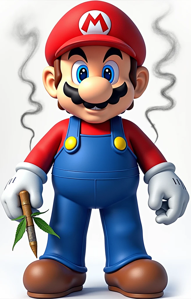Mario Bros, sitting in a chair smoking marijuana with a cannabis in his hand