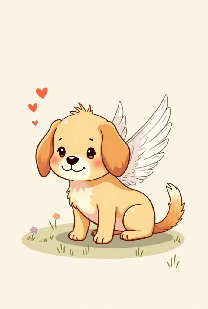 Simple thin line drawing Cute illustration Hand-drawn cartoon style Animal characters(Golden retriever, about ) Gentle expression, curious expression, pastel colors, limited color usage、Simple background Character is placed in the center Dog has wings For kids Gentle Peaceful