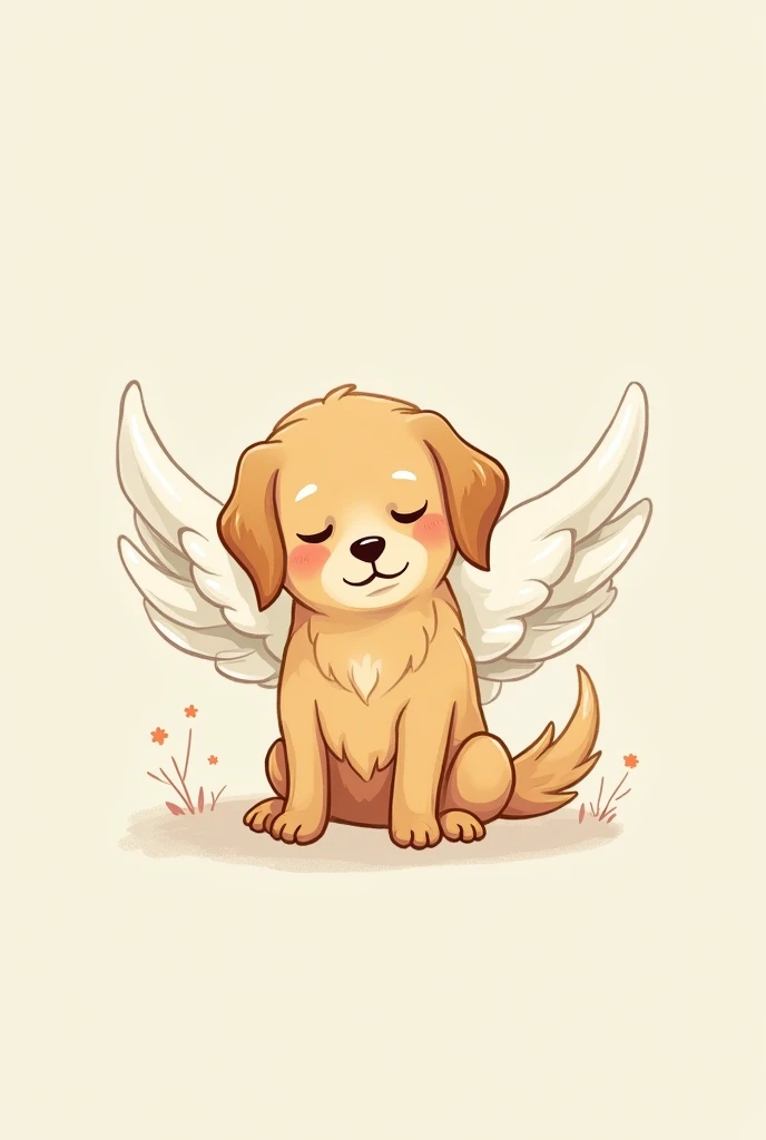 Simple thin line drawing Cute illustration Hand-drawn cartoon style Animal characters(Golden Retriever Old Dog) Gentle expression, curious expression, pastel colors, limited color usage、Simple background Character is placed in the center Dog has wings For kids Gentle Peaceful