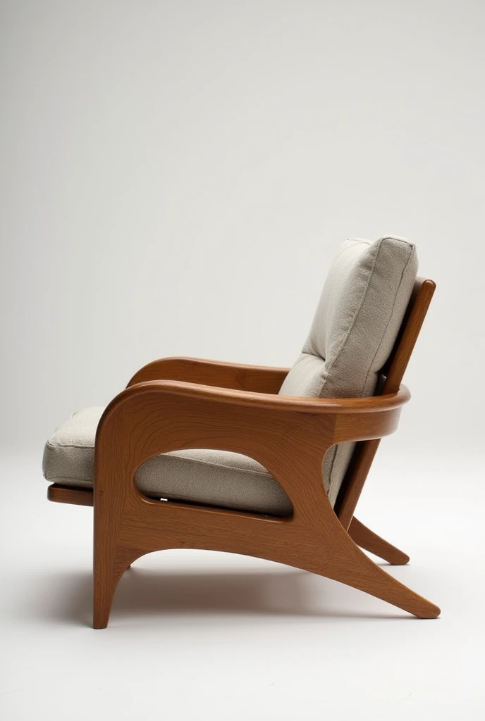 "Create an armchair with a main frame made of high-quality wood. inspired by the armchair says by designer sergio rodrigues.