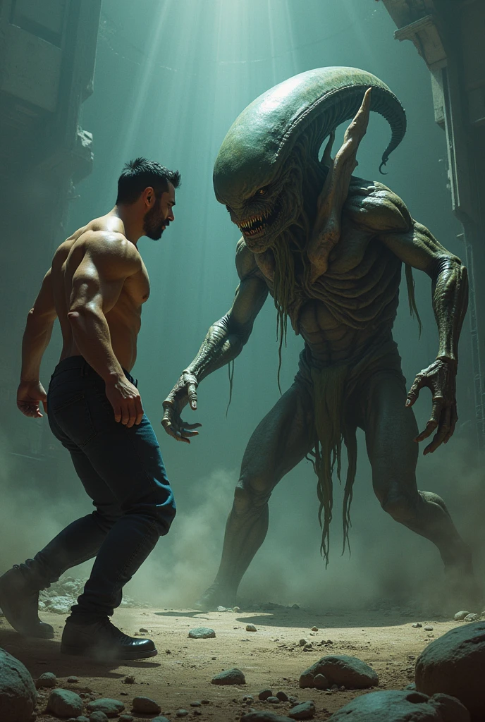 With a human attacking an alien