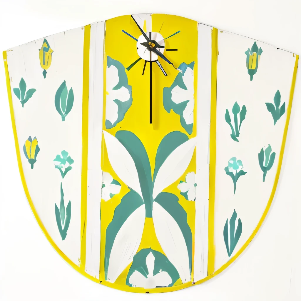 yellow and blsuperior floral design on a white wall clock, Matisse, saint, Inspired by Alesso Baldovinetti, Inspired by Johannes Bosschaert, Folk crafts, superior, Inspired by Arthur Garfield Dove, Inspired by Matthias Stom, Illuminated, Inspired by Rubin Bojan, n - 4, n-4, n- 4, n-4, 6 0