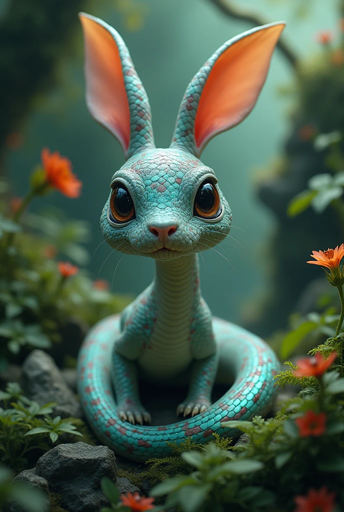 Create an animal half rabbit half snake