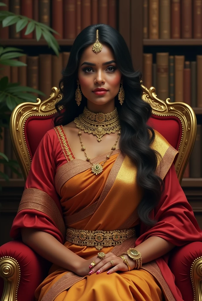 6 ft big breasted average beautiful sri lanakan wealthy age 25 girl in maharani dress. Wearing Academic regalia.well educated.sit in chair massive big boobs, big butt