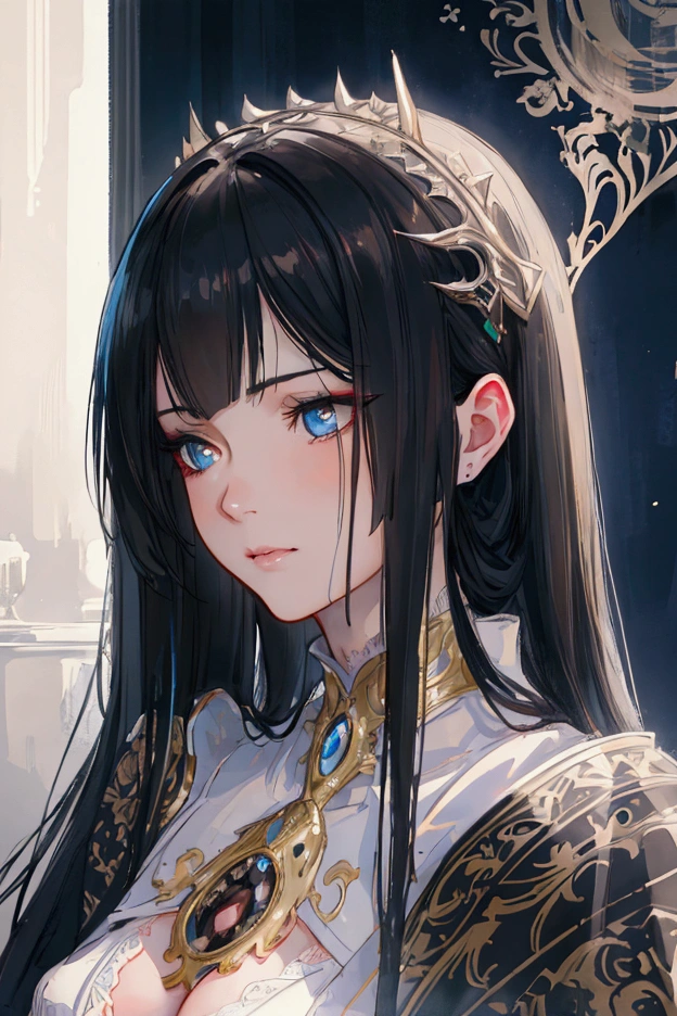 portrait of emb-rebecca with long black hair in fog, cinematic lighting, photorealistic, ornate, intricate, realistic, detailed, volumetric light and shadow intricate, elegant, highly detailed, digital painting, artstation, concept art, smooth, sharp focus, illustration, art by artgerm and greg rutkowski and alphonse mucha, super detailed