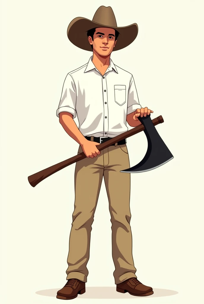 Can you create a generic anime style image for me? The image I would like is a typical Paraguayan dressed in a white shirt?, beige pants and leather sneakers with a piri hat and a black machete