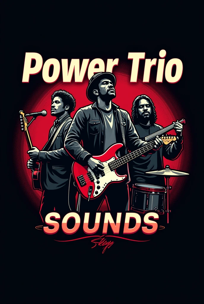 Create logo with words :
Power trio sounds written and behind a keyboard player, black bassist and drummer