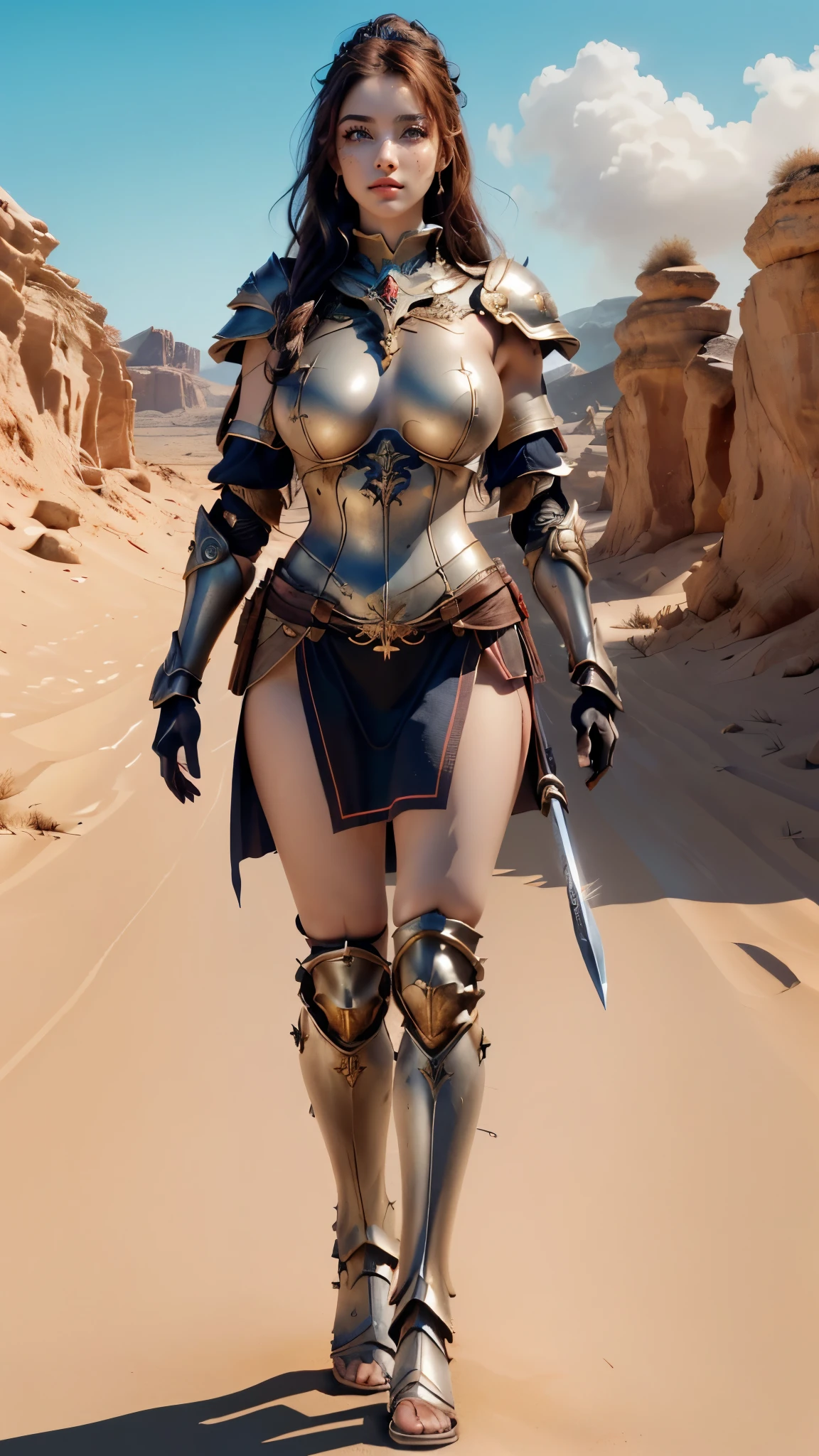 arafed image of a woman in a costume standing in a desert, wearing intricate steel armor, pc screenshot, in thick full bronze armour, gameplay screenshot with ui, 3 d goddess minerva, in game screenshot, video game screenshot>, wielding a decorated halberd, a very beautiful berserker woman, iron helm maximalist, screenshot from game, in-game, (full body:1.8), (upper body up:0.3), (hyper realistic:1.4), (realistic:1.3), (best quality real texture skin),
Detailed eyes, detailed face, PERSEPHONE, (SFW:1.5)
Hyperrealistic, huge saggy breasts, 
pose erótica:1.5), (sobrancelhas espessas:1.2), (Grandes olhos roxos:1.2), (olhos ultra detalhados:1.4), (Olhos de alta resolução:1.1), (textura de pele ultra detalhada:1.4), (Belo corpo tonificado:1.1), arco de cabelo, (Pele úmida:1.1), (rosto sensual:1.5),
