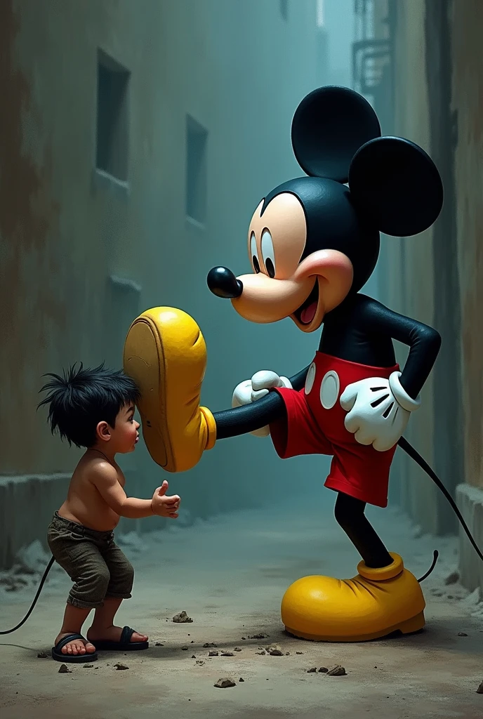 mickey mouse kicking an orphan