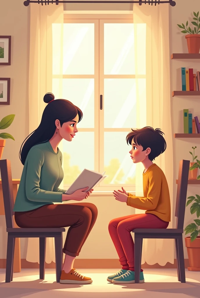 Vector illustration of an adult sitting across from a child giving a lesson