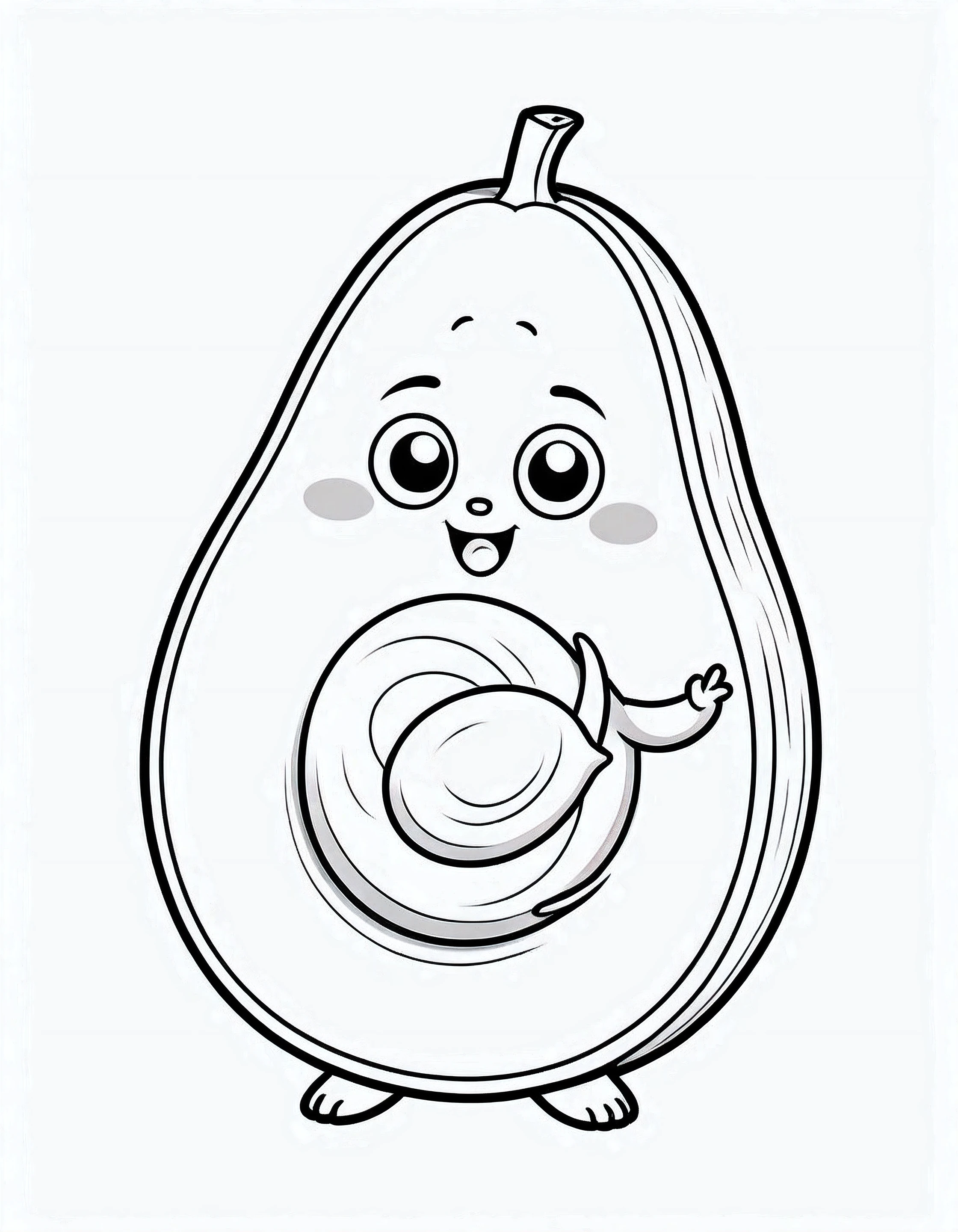 avocado cartoon, cartoon style, fundo de line drawing, White background, monochrome, line drawing, ((outline)), Coloring baby Sharp thick lines. kawaii, simple and low details