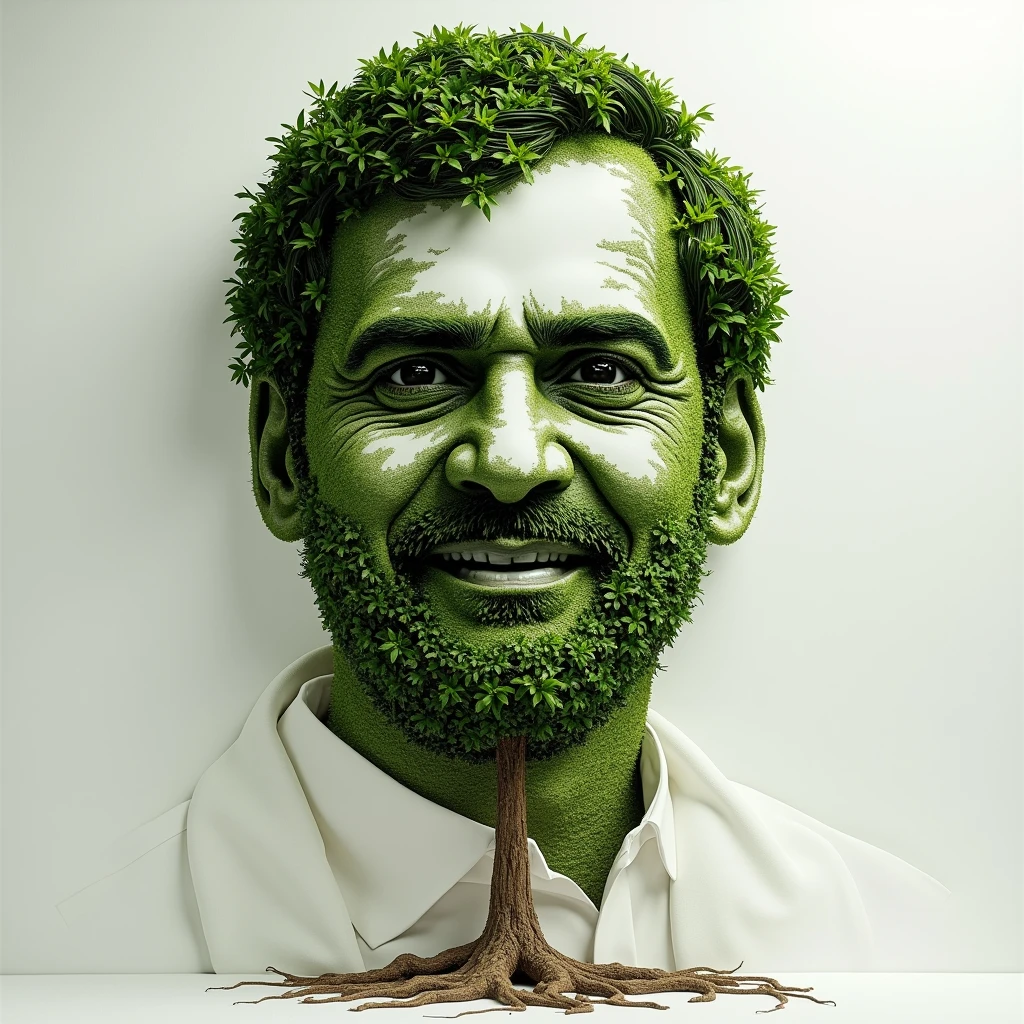 Rahul Gandhi's photo made of trees and plants looks exactly like a tree.