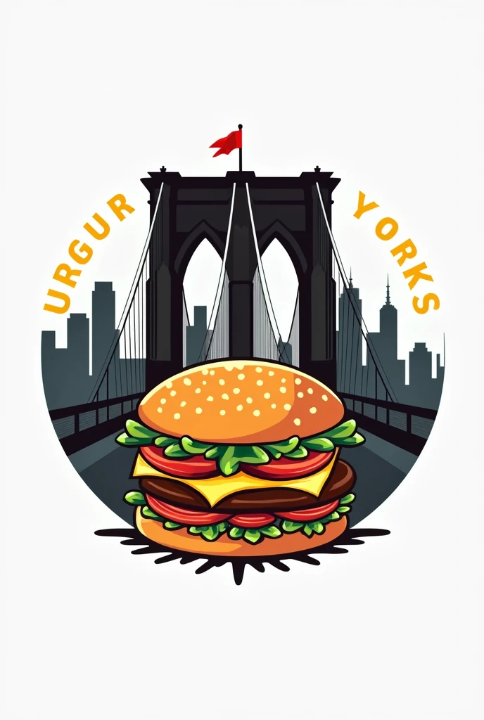 Create a logo that features a burger integrated with the Brooklyn Bridge, highlighting the burger