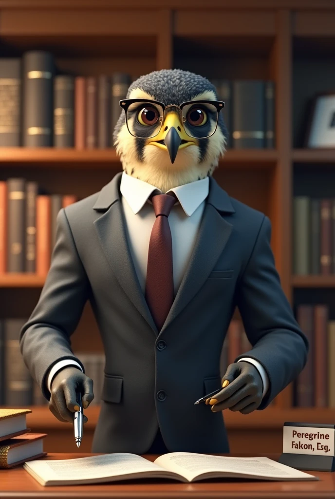 An animated peregrine falcon lawyer 